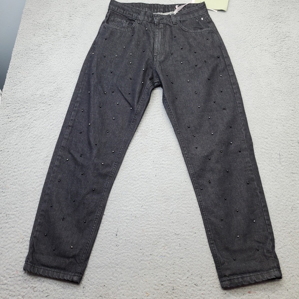 Pietronilla Jeans Womens Medium Black Premium Denim Beaded Straight Leg Outdoor